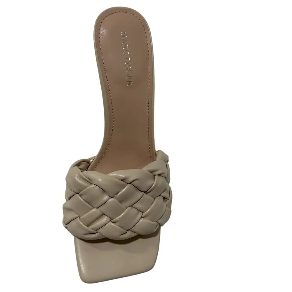 Marc Fisher Braided Square Toe Slide Nude Heels Womens| 10